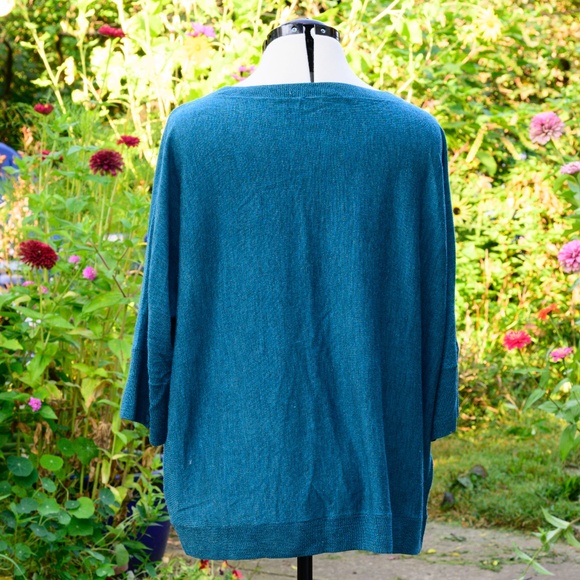 Talbots Peacock 100%Merino Wool blue Jewel-neck sweater, ¾ sleeves - Picture 3 of 6